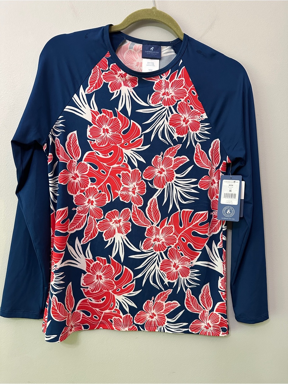 Caribbean Joe Women's UPF 30+ Floral Rash Guard Long Sleeve Swim Top M NWT
